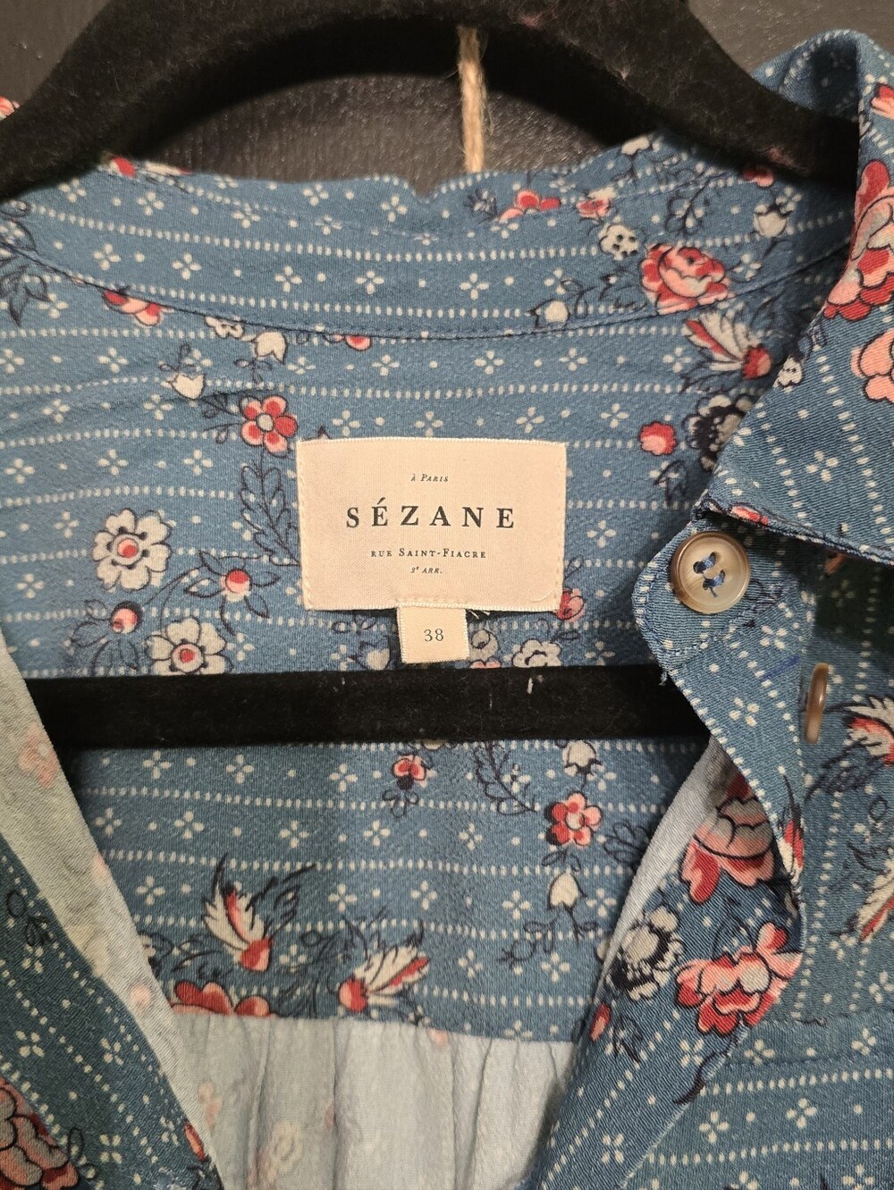 Sézane Lauretta Midi Shirt Dress in a blue and pink floral print Size 38 - Picture 3 of 7